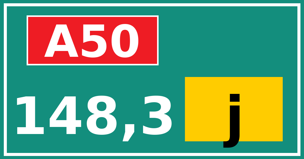 Hectometerbord A50 148,3 letter j