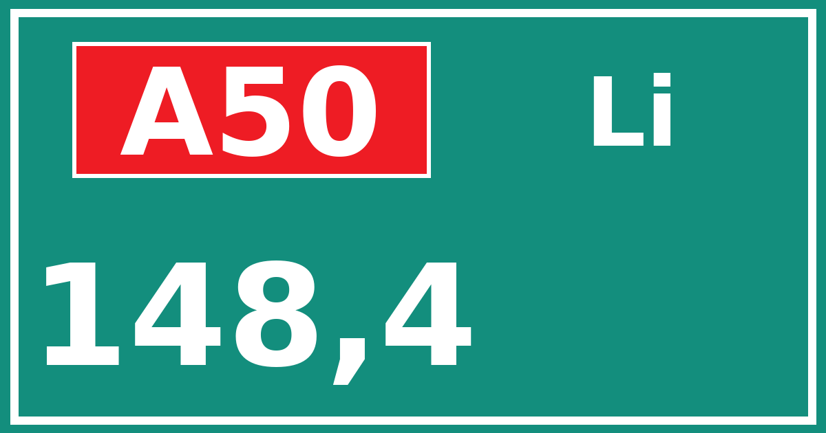 Hectometerbord A50 148,4 zijde Li
