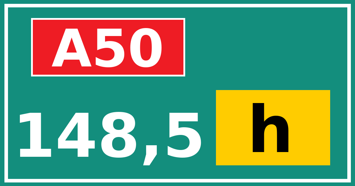 Hectometerbord A50 148,5 letter h