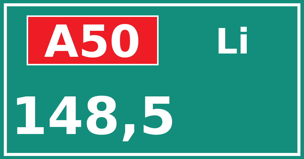 Hectometerbord A50 148,5 zijde Li