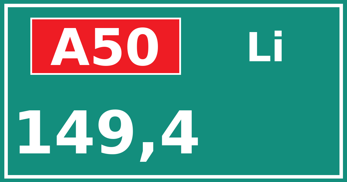 Hectometerbord A50 149,4 zijde Li