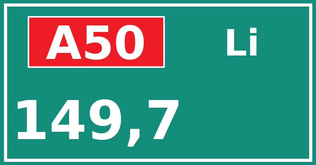 Hectometerbord A50 149,7 zijde Li