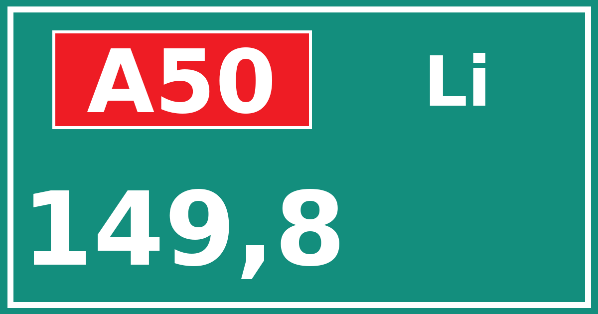 Hectometerbord A50 149,8 zijde Li