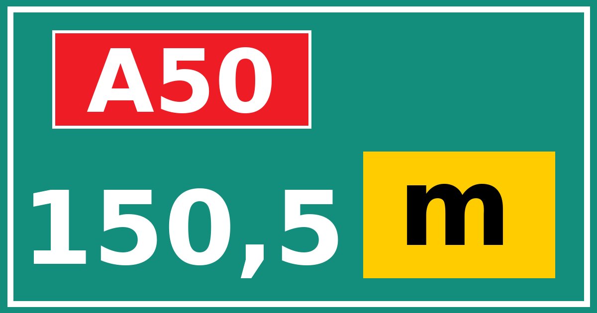 Hectometerbord A50 150,5 letter m