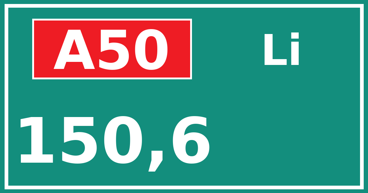 Hectometerbord A50 150,6 zijde Li