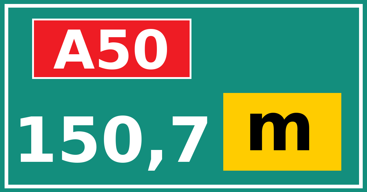 Hectometerbord A50 150,7 letter m