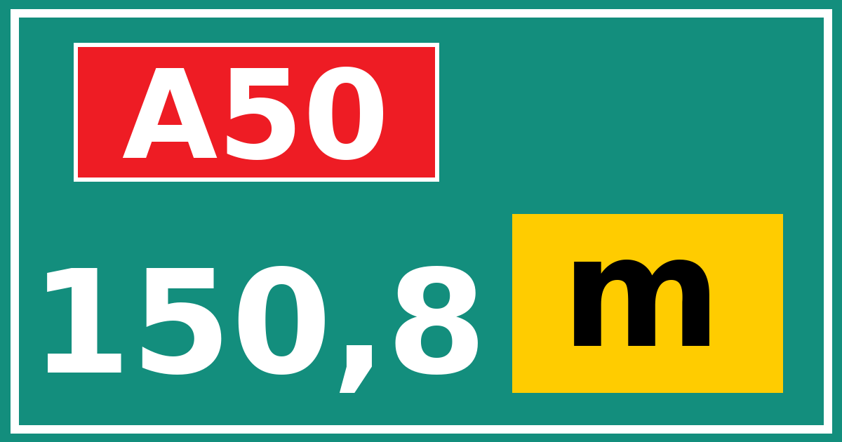 Hectometerbord A50 150,8 letter m