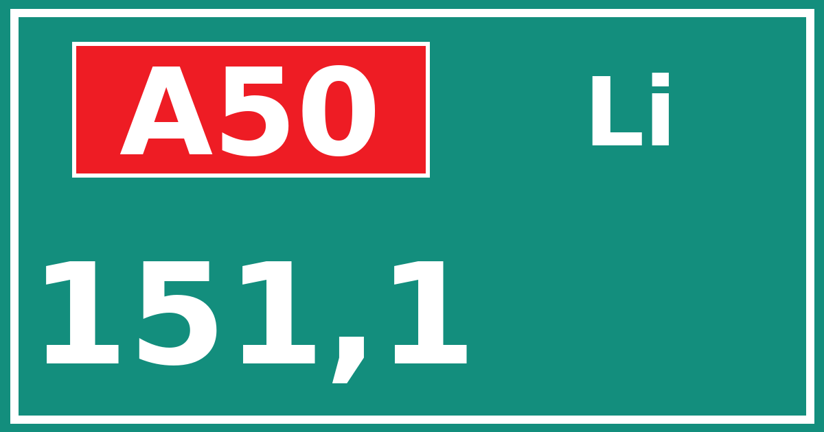 Hectometerbord A50 151,1 zijde Li