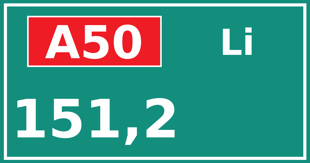 Hectometerbord A50 151,2 zijde Li