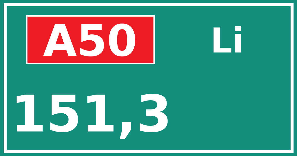 Hectometerbord A50 151,3 zijde Li