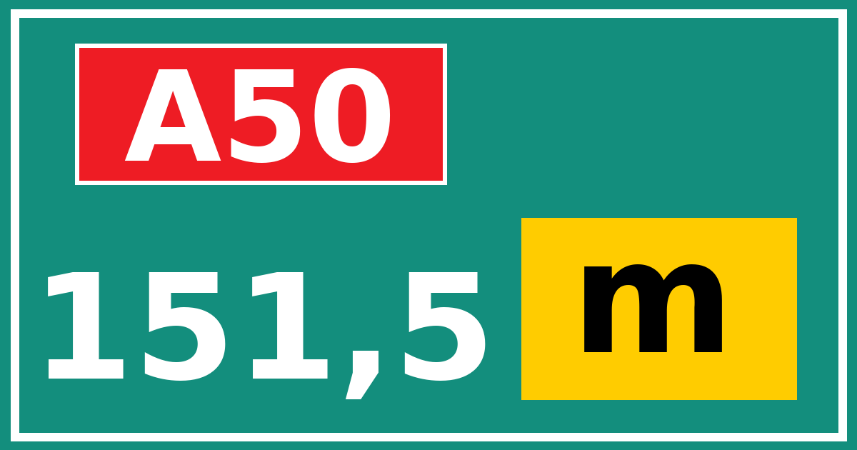 Hectometerbord A50 151,5 letter m