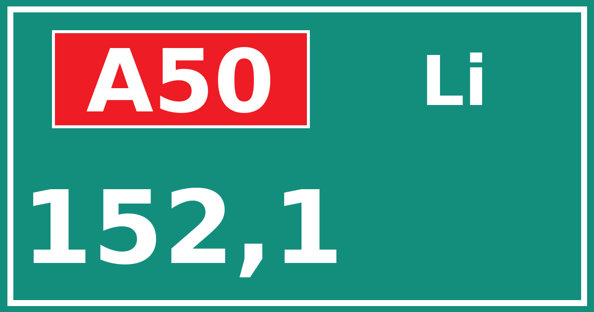Hectometerbord A50 152,1 zijde Li