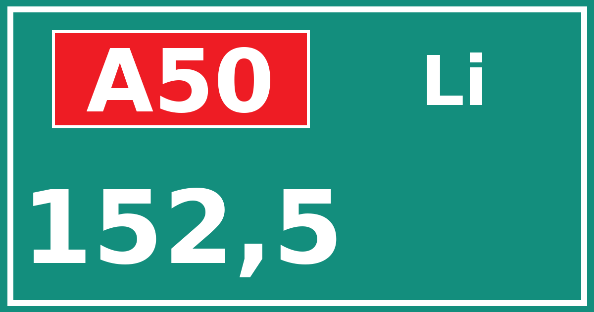 Hectometerbord A50 152,5 zijde Li