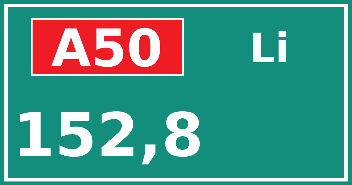 Hectometerbord A50 152,8 zijde Li