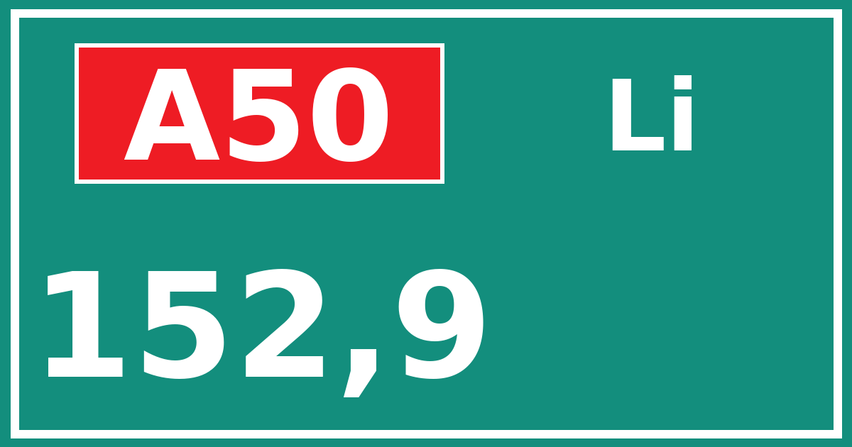 Hectometerbord A50 152,9 zijde Li