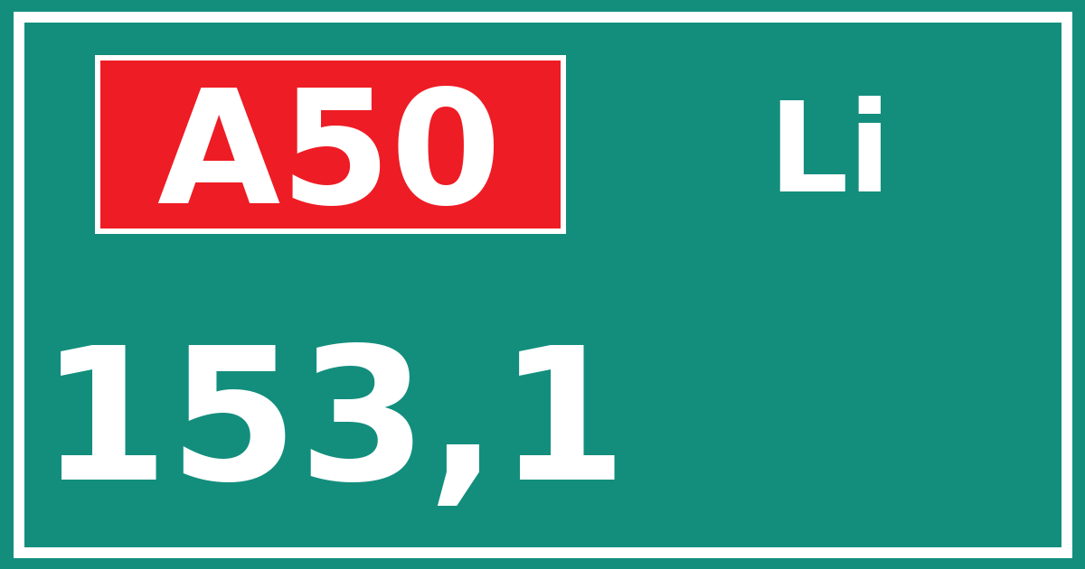 Hectometerbord A50 153,1 zijde Li