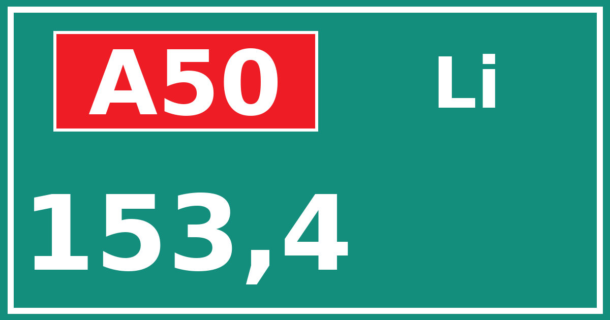 Hectometerbord A50 153,4 zijde Li