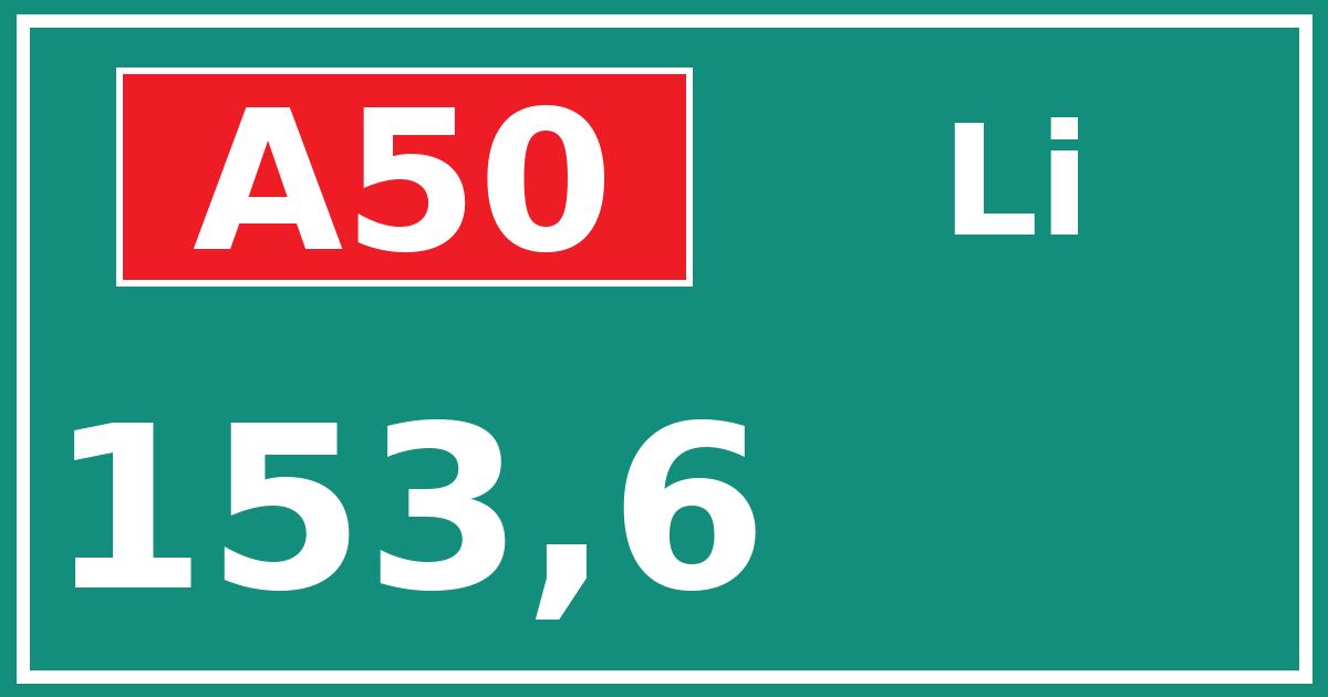 Hectometerbord A50 153,6 zijde Li