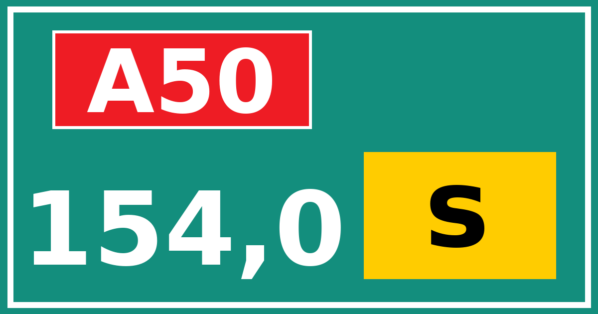 Hectometerbord A50 154,0 letter s