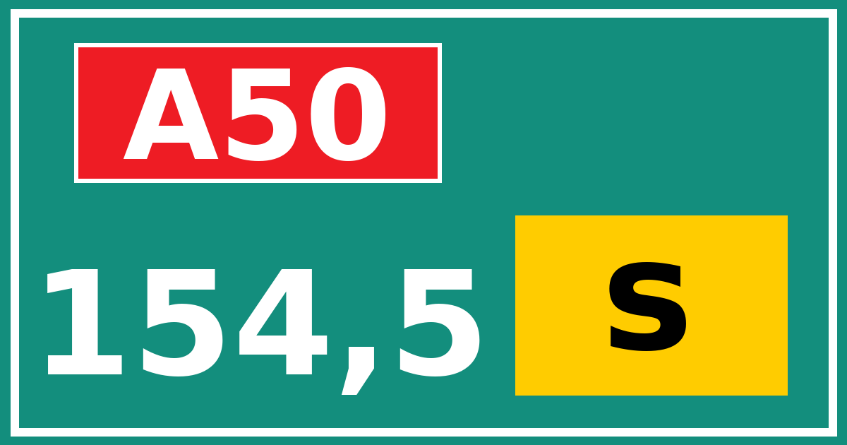 Hectometerbord A50 154,5 letter s