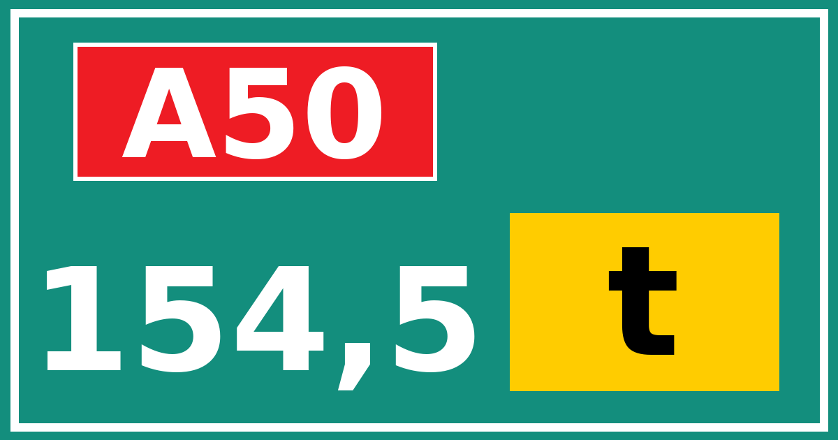 Hectometerbord A50 154,5 letter t
