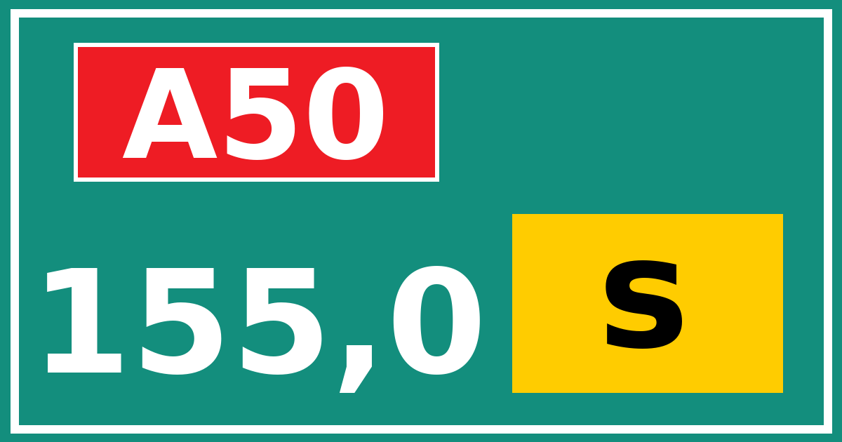 Hectometerbord A50 155,0 letter s