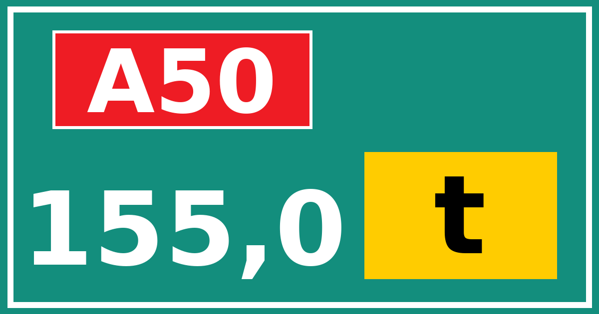 Hectometerbord A50 155,0 letter t