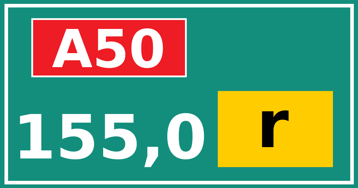 Hectometerbord A50 155,0 letter r