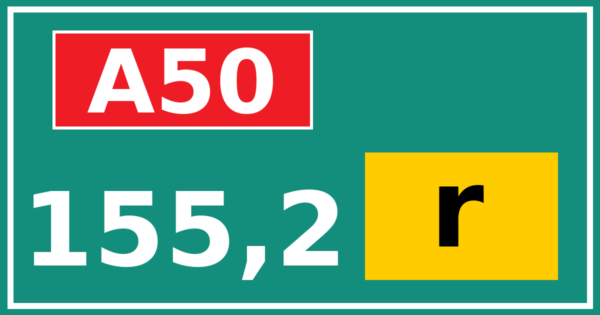 Hectometerbord A50 155,2 letter r