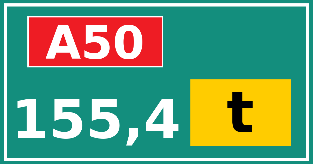 Hectometerbord A50 155,4 letter t