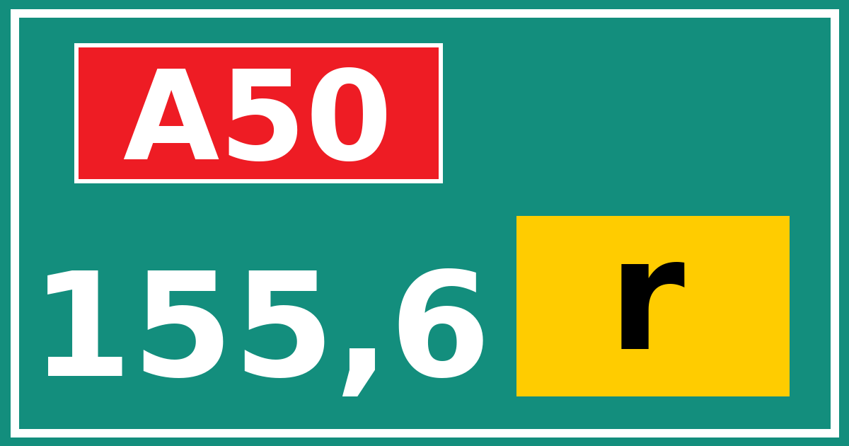 Hectometerbord A50 155,6 letter r