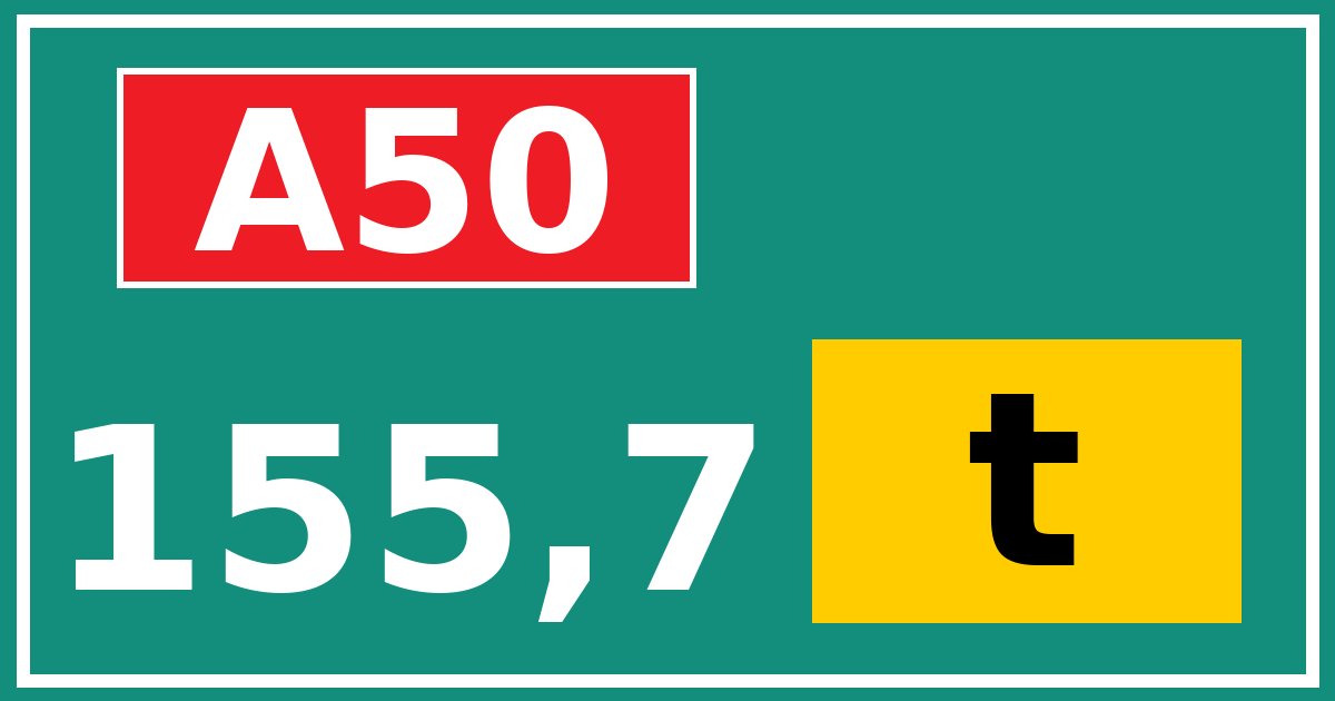 Hectometerbord A50 155,7 letter t