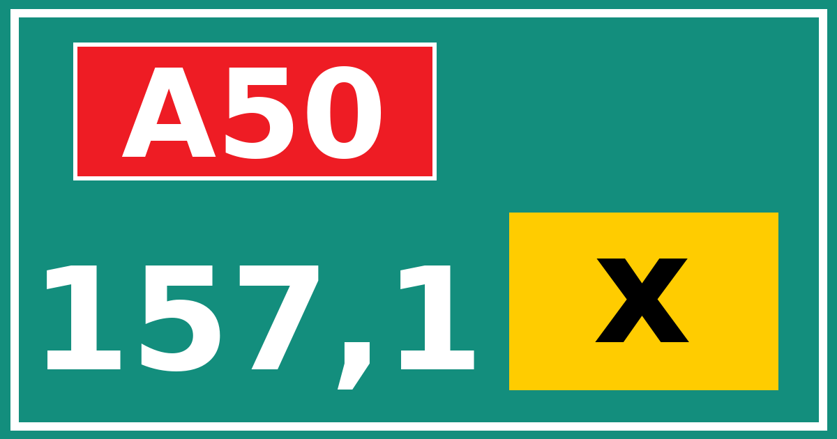 Hectometerbord A50 157,1 letter x