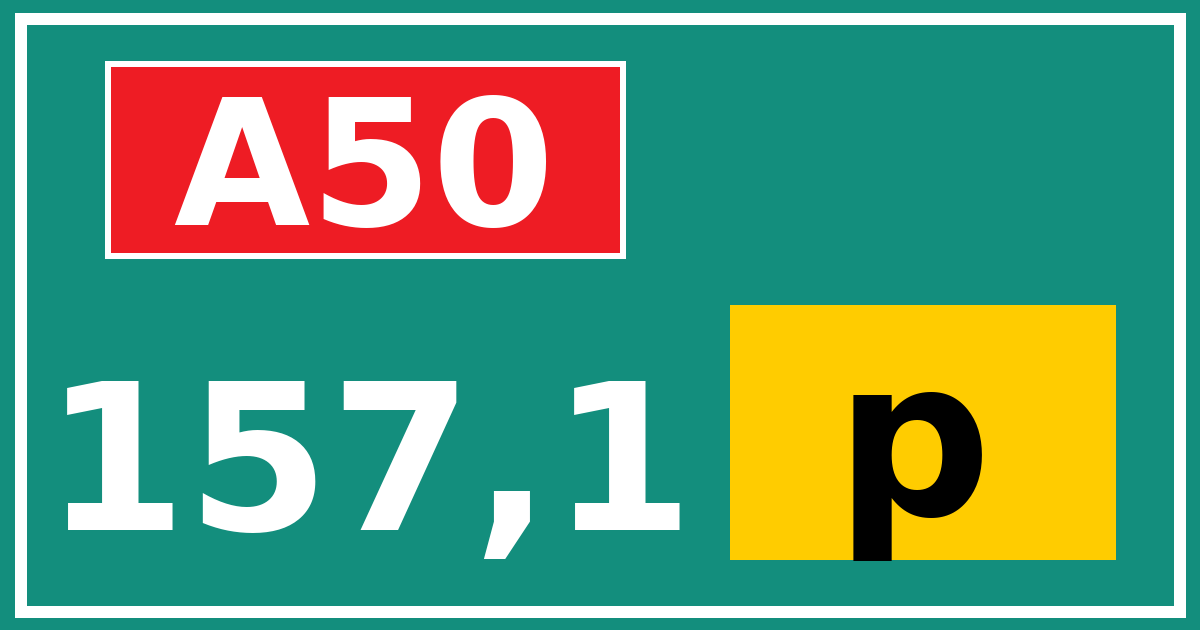 Hectometerbord A50 157,1 letter p