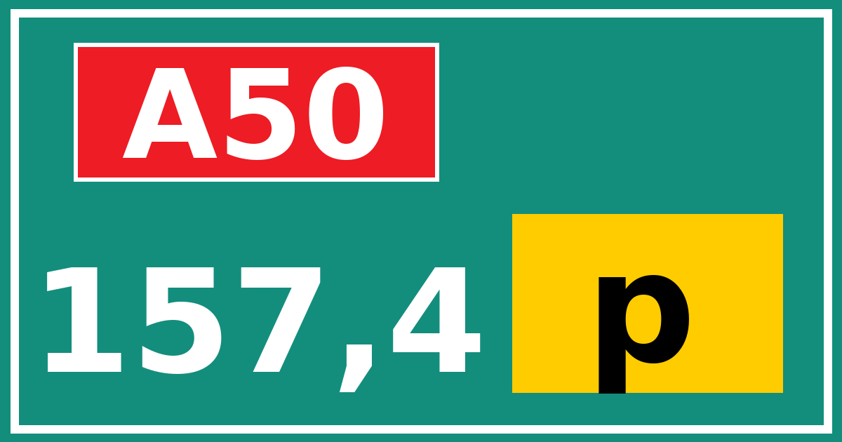 Hectometerbord A50 157,4 letter p