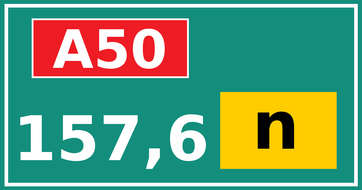 Hectometerbord A50 157,6 letter n