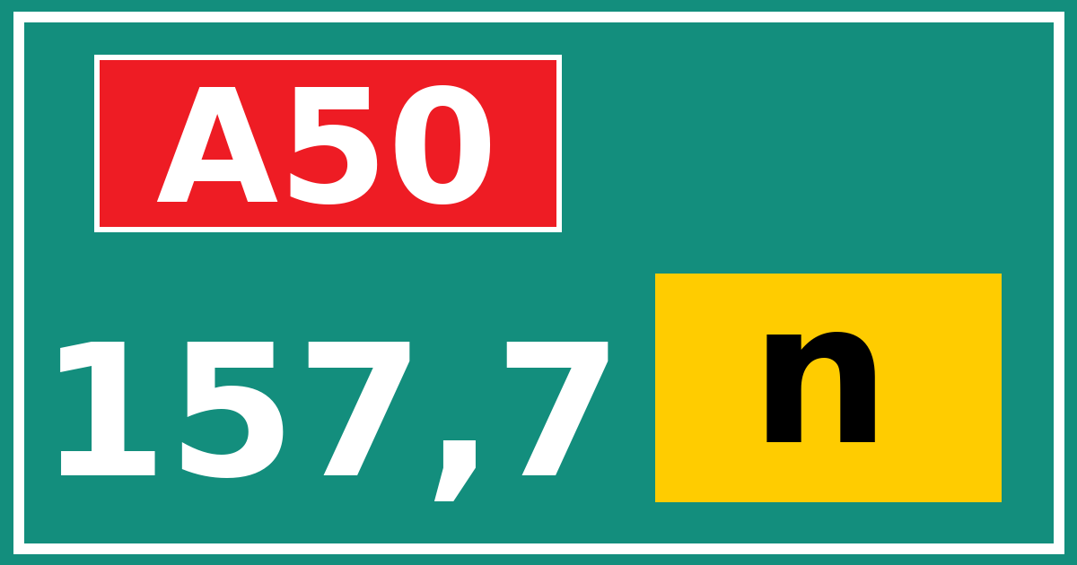 Hectometerbord A50 157,7 letter n