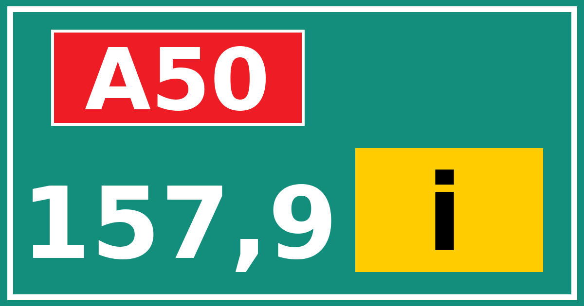 Hectometerbord A50 157,9 letter i
