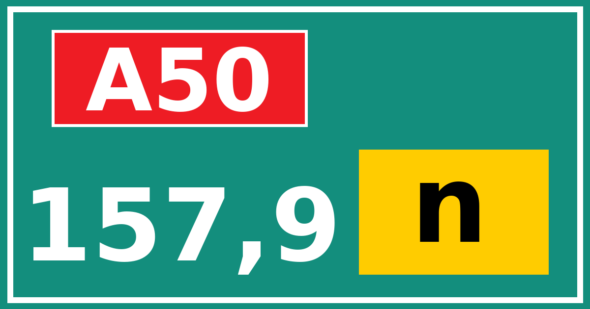 Hectometerbord A50 157,9 letter n