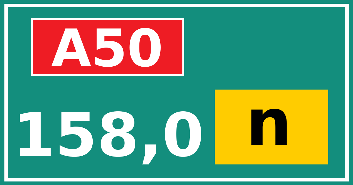 Hectometerbord A50 158,0 letter n