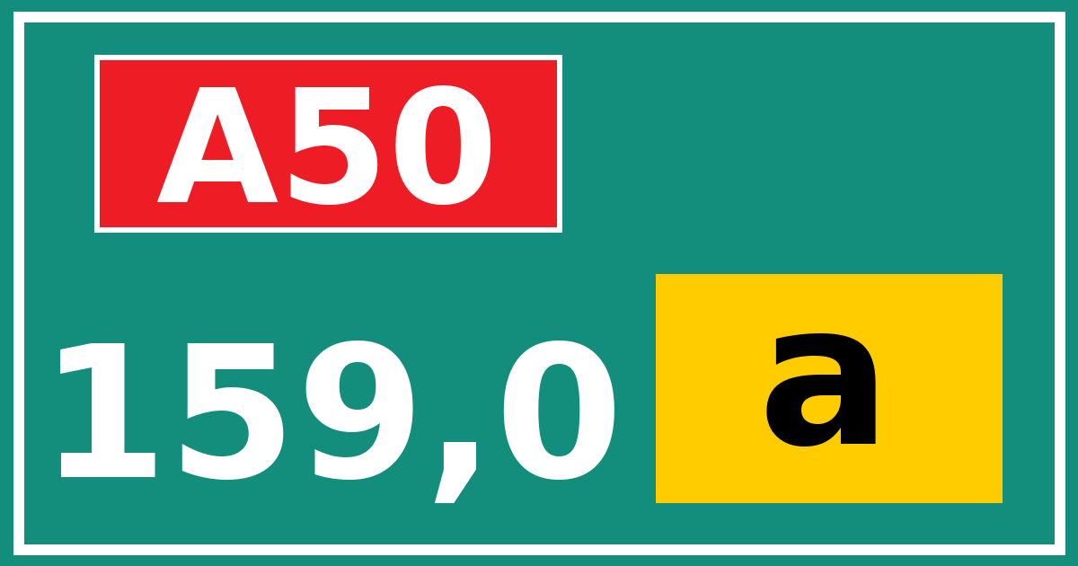 Hectometerbord A50 159,0 letter a