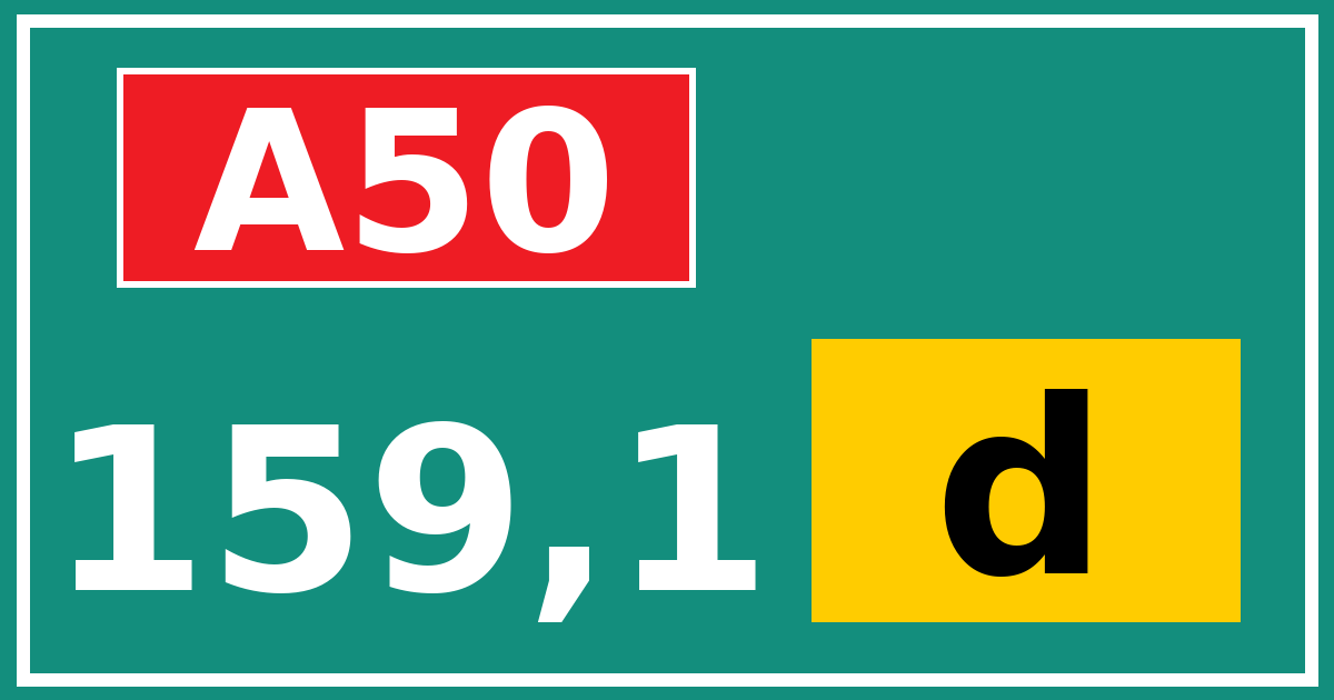 Hectometerbord A50 159,1 letter d