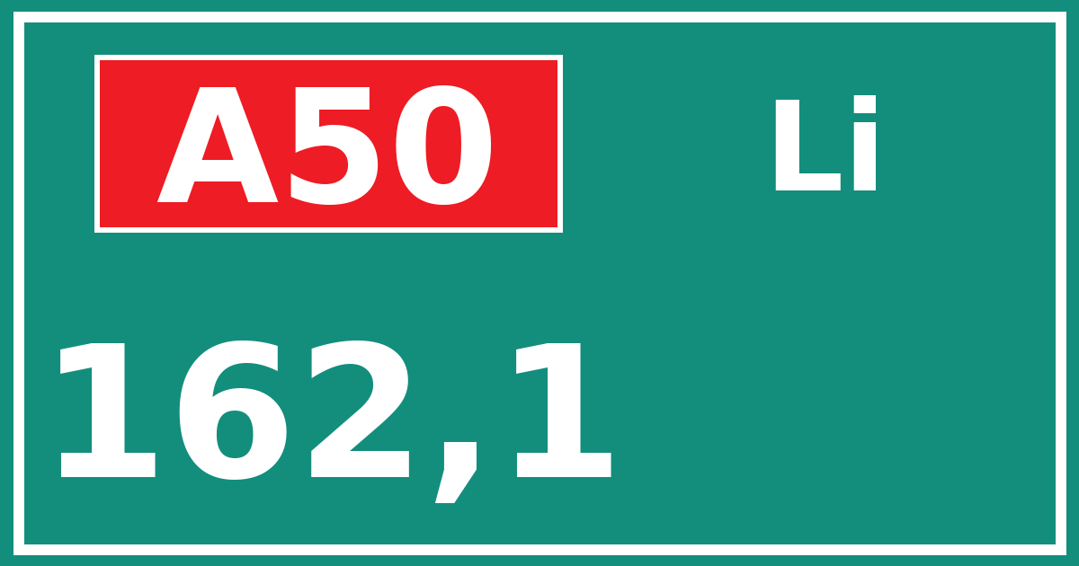 Hectometerbord A50 162,1 zijde Li