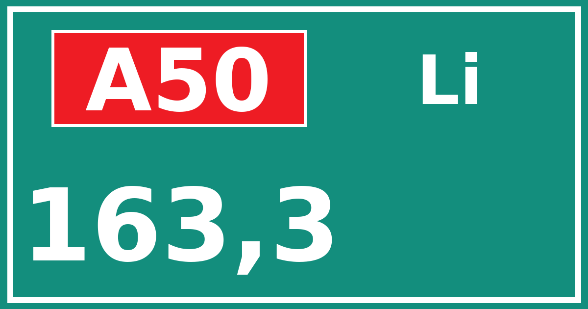 Hectometerbord A50 163,3 zijde Li