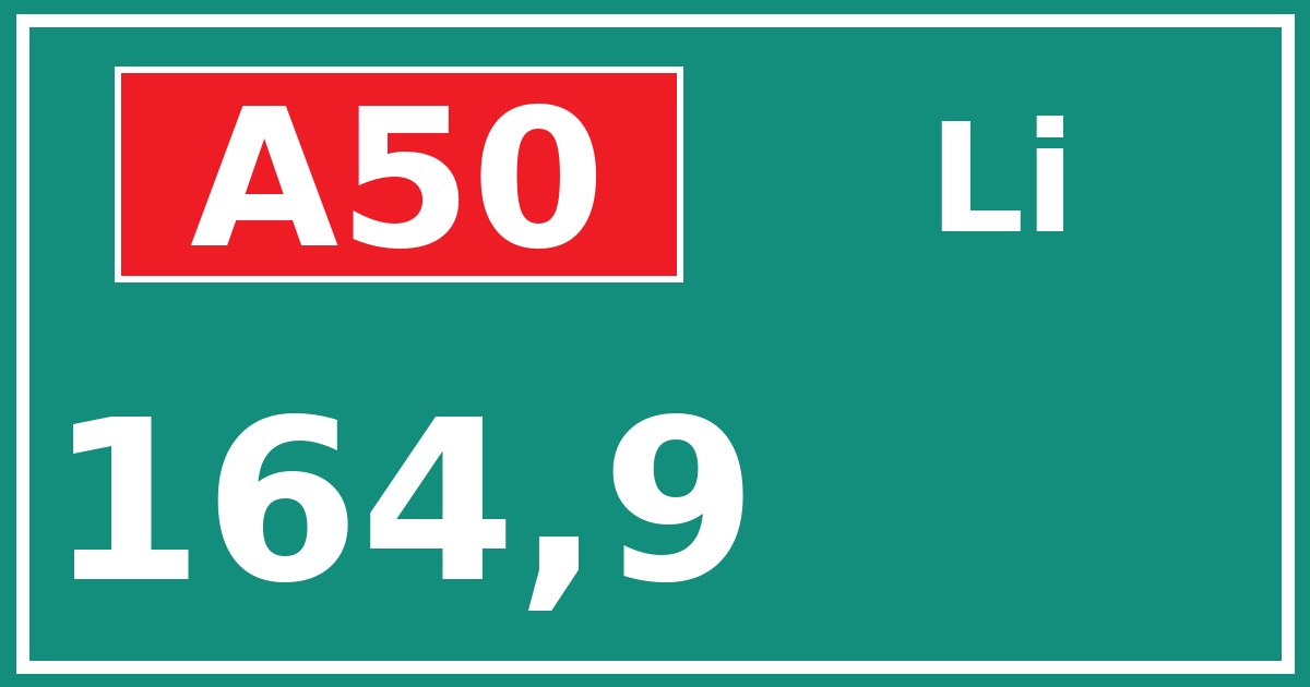 Hectometerbord A50 164,9 zijde Li