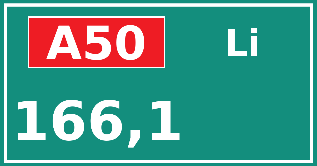 Hectometerbord A50 166,1 zijde Li