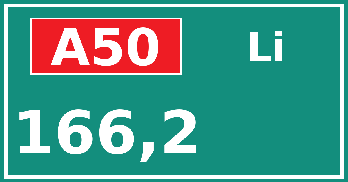 Hectometerbord A50 166,2 zijde Li