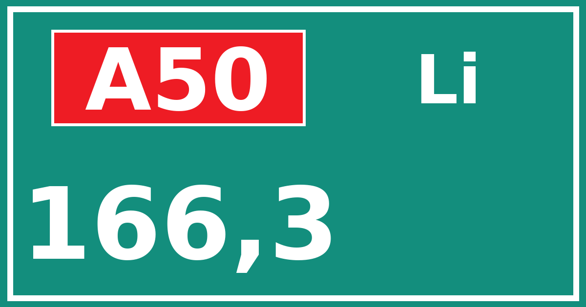 Hectometerbord A50 166,3 zijde Li