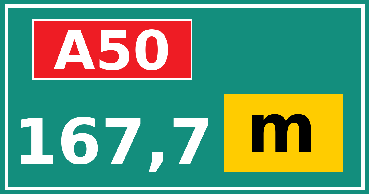Hectometerbord A50 167,7 letter m
