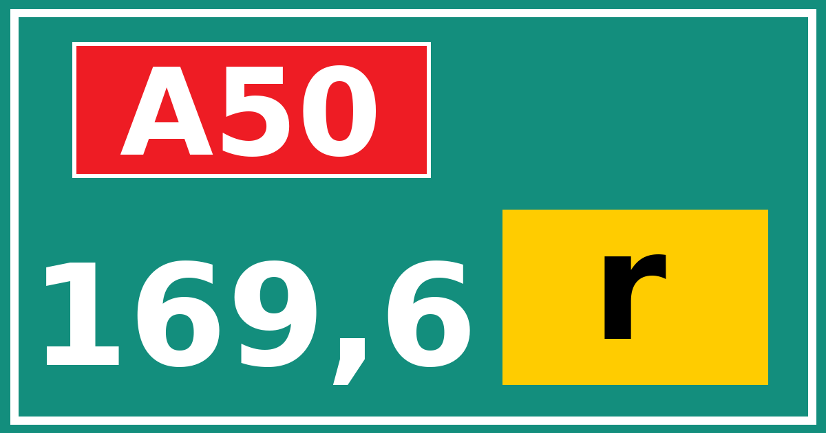 Hectometerbord A50 169,6 letter r